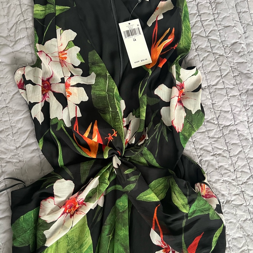 Lauren Ralph Lauren Black Maxi Dress with Green Leaf & White Floral Print - Picture 8 of 8